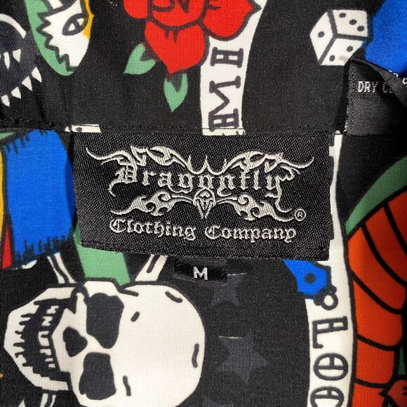 Dragonfly Mens Medium Skull Snake All Over Print Button Camp Shirt Mi Vida Loca - Picture 5 of 8